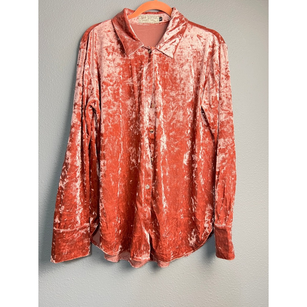 Bad Little Country Girl Tina Mauve Crushed Velvet Button‎ Down Shirt Large 60323